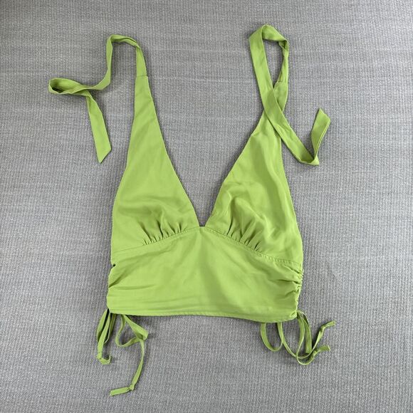 Green Y2K Cropped Halter Top Rave Going Out Party Top Festival Shirt LA Hearts S - Picture 1 of 5